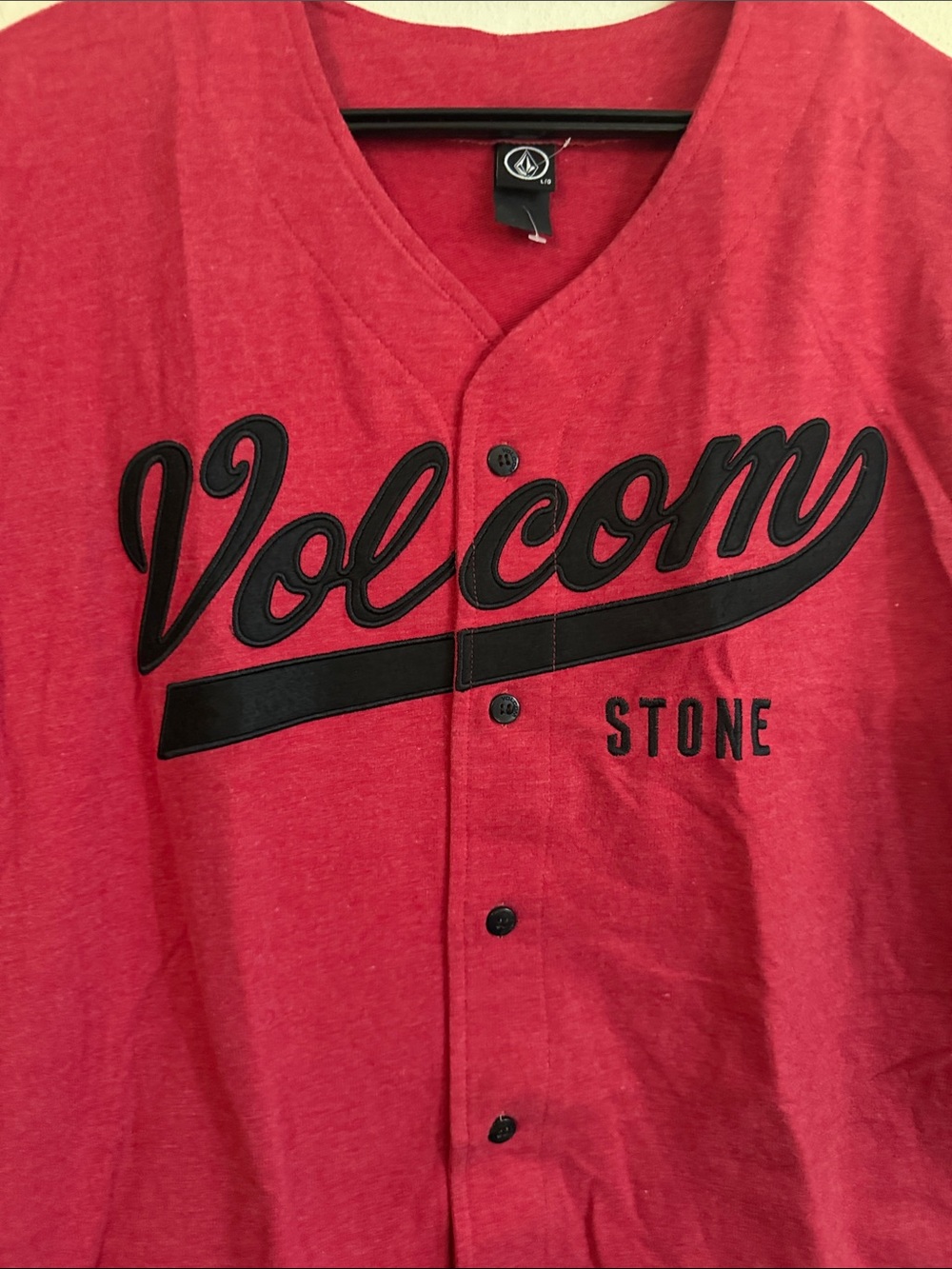Volcom Red Baseball-Style Button-Up Shirt with Black Script - Picture 3 of 5